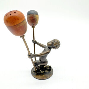 Richard Rohac Bronze Figurine African Bakelite Salt Pepper Vintage 50s Austria